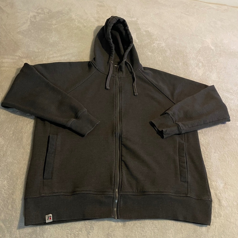 Vintage 90s Russell Athletic Men XL Premium Fleece Full Zip Hoodie Charcoal Gray